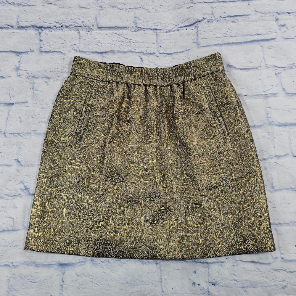 Ann Taylor Loft Mini Skirt Women Small Gold Paisley Metallic Brocade Festive